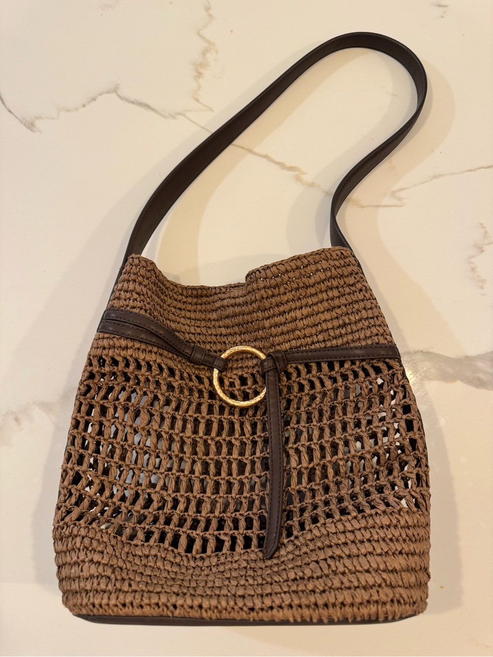 Sam Edelman Brown Woven Shoulder Bag with Gold Ring